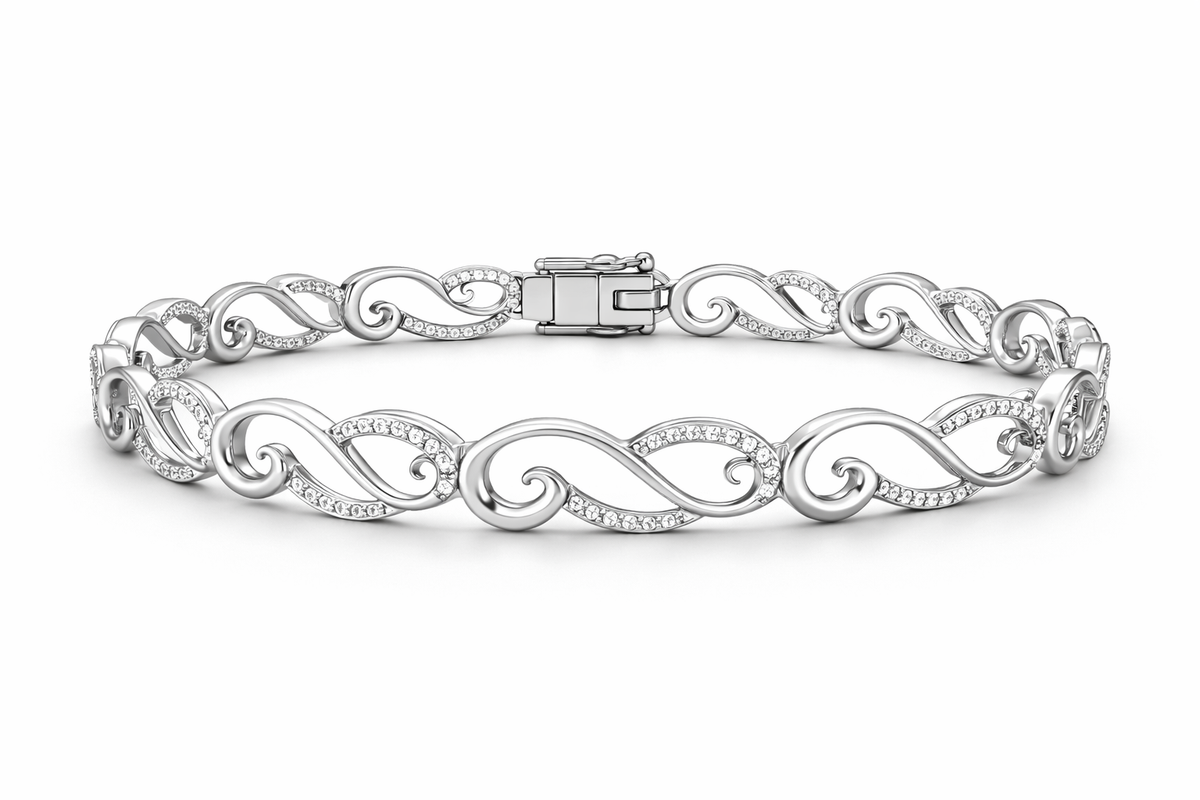 Seraphina Wave Bracelet - pavé moissanite scroll motif bracelet by Au Diamanté