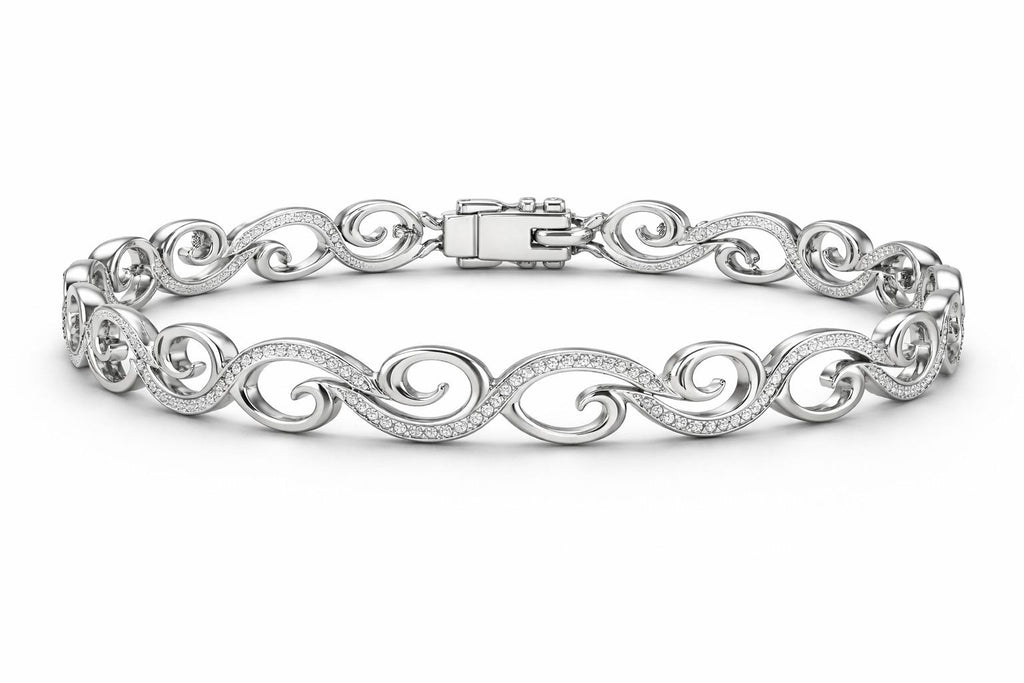 Velours de Mer pavé moissanite wave bracelet in white gold by Au Diamanté