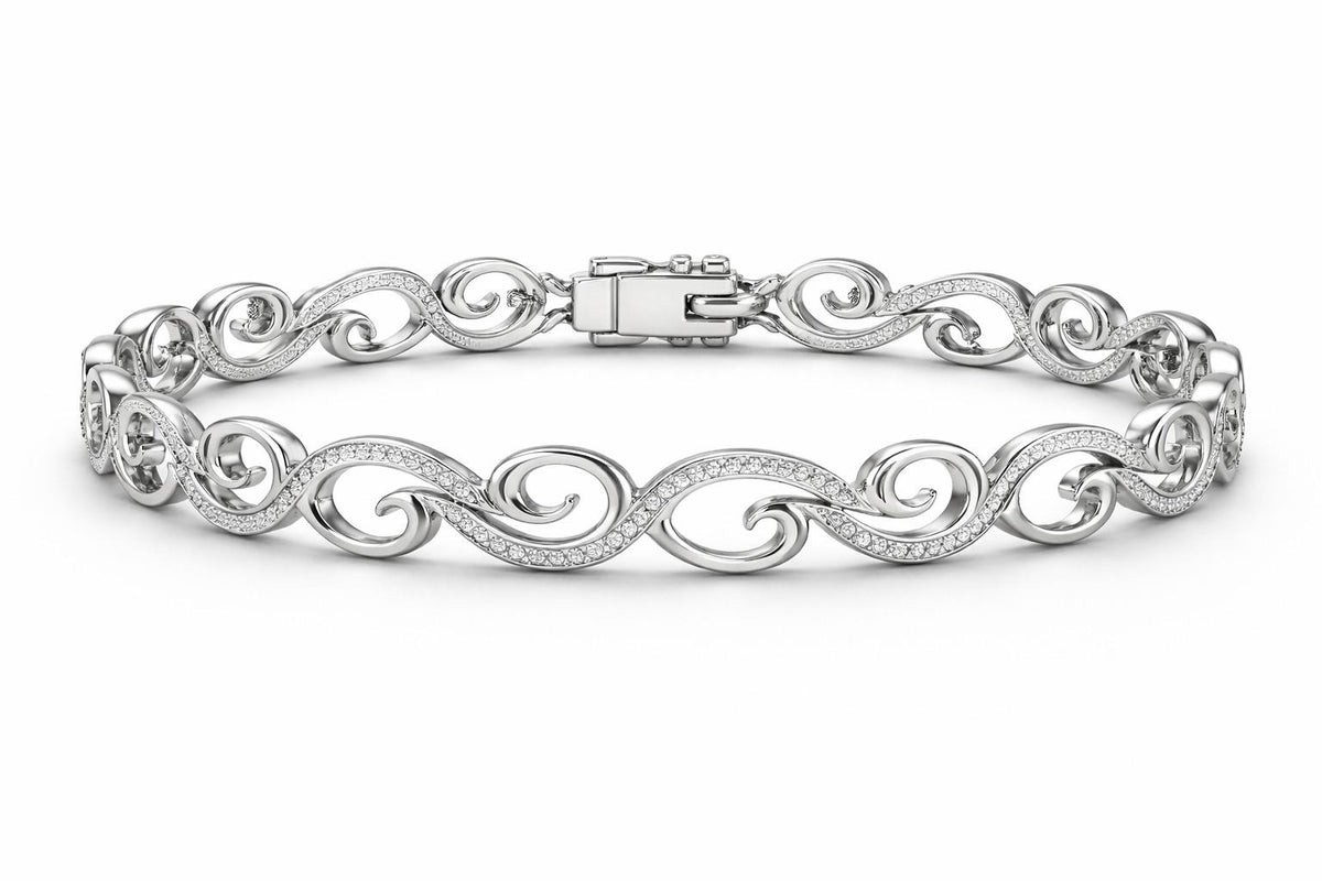 Velours de Mer pavé moissanite wave bracelet in white gold by Au Diamanté