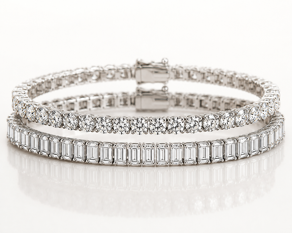 Regent Stack - round brilliant and baguette moissanite tennis bracelet stack