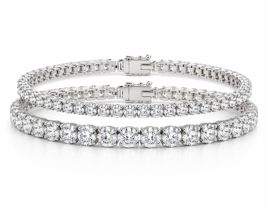 The Riviera Stack - two matched round brilliant moissanite tennis bracelets, 6 CTW total