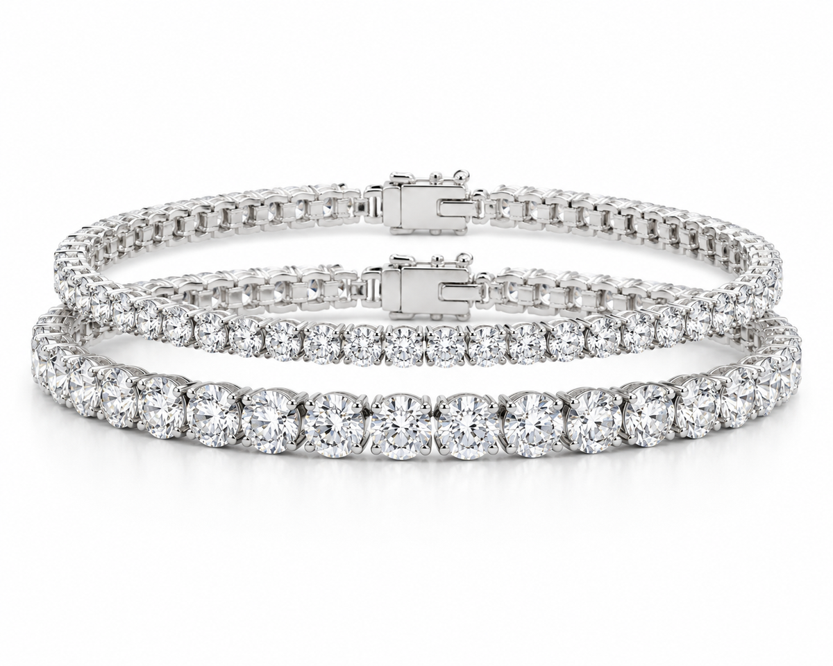 The Riviera Stack - two matched round brilliant moissanite tennis bracelets, 6 CTW total