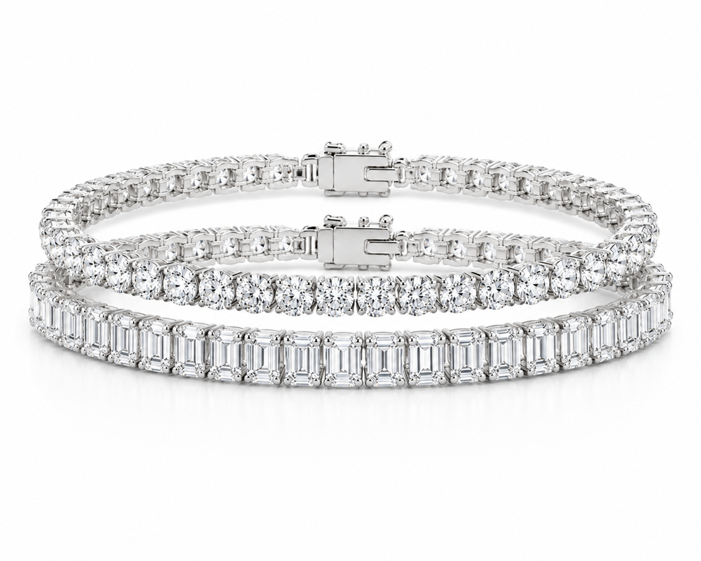 The Monaco Stack - round brilliant and emerald cut moissanite tennis bracelet set, 9 CTW