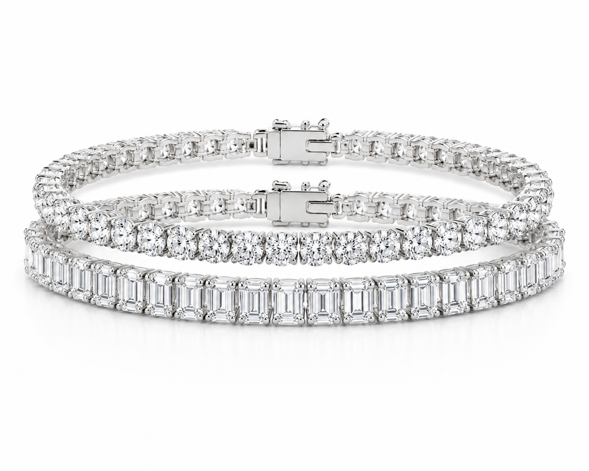 The Monaco Stack - round brilliant and emerald cut moissanite tennis bracelet set, 9 CTW
