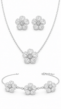 Fleur moissanite flower necklace, earrings and bracelet set in 925 sterling silver