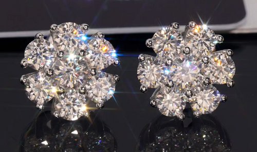 Aster Silver Moissanite Stud Earrings - open petal flower studs in sterling silver