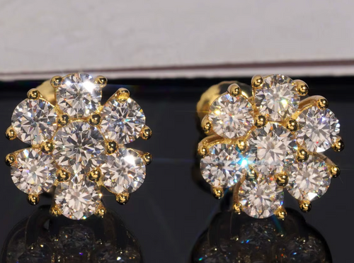 Aster Gold Moissanite Stud Earrings - open petal flower studs in 18K gold vermeil