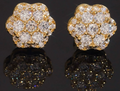 Camellia Gold Moissanite Stud Earrings - pavé flower cluster studs in 18K gold vermeil