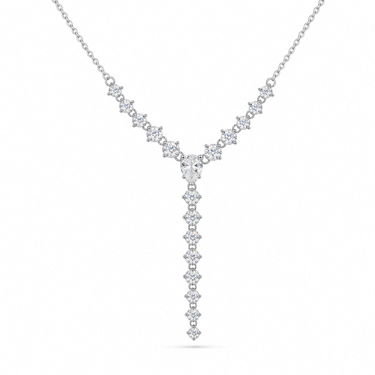 Pear-Cut Y-Drop Lariat Necklace on white